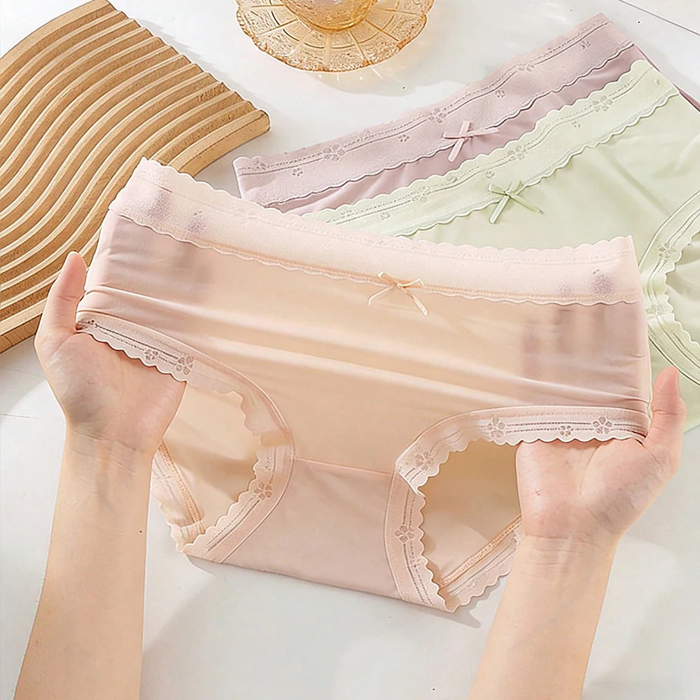6-Pack Pastel Low-Rise Panties with Delicate Lace Trim and Center Bow Detailing
