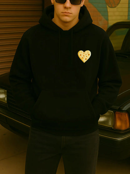 Loose Fit Heart Graphic Fleece Hoodie for Casual Streetwear and Everyday Layering