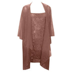 Elegant Two-Piece Lace Midi Dress and Flowing Sheer Duster Jacket Set