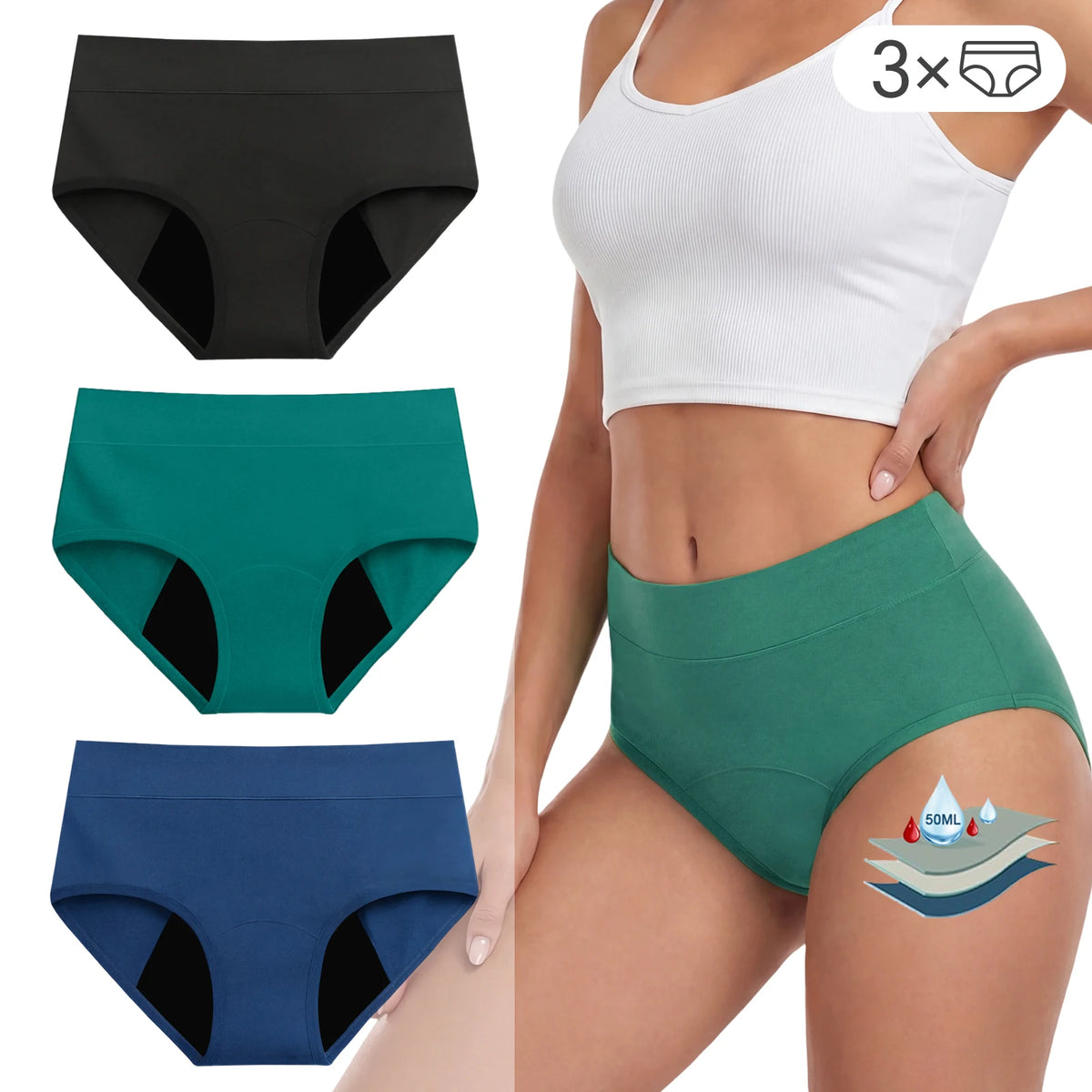 3-Piece Absorbent Postpartum and Menstrual Brief Set in Deep Jewel Tones