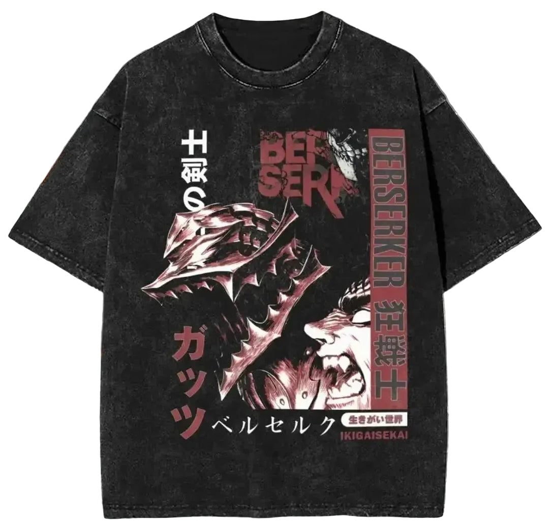 Vintage Anime Goth Graphic T-Shirt with Distressed Horror Manga Design