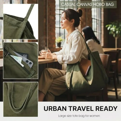 Large Slouchy Canvas Hobo Tote Bag with Relaxed Everyday Shoulder Design