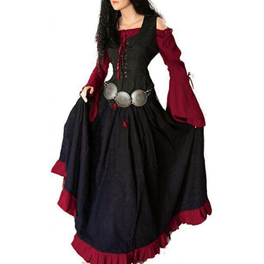 Medieval Gothic Layered Dress with Dramatic Sleeve Details