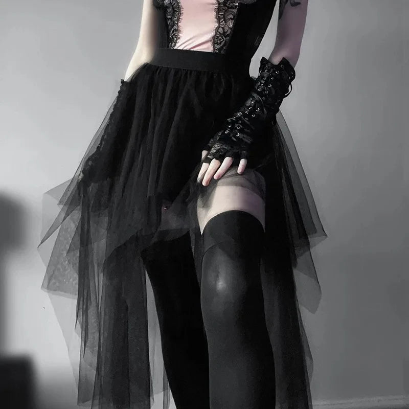 Layered Mesh Tulle Mini Skirt Irregular Gothic Alternative Fashion Bottom