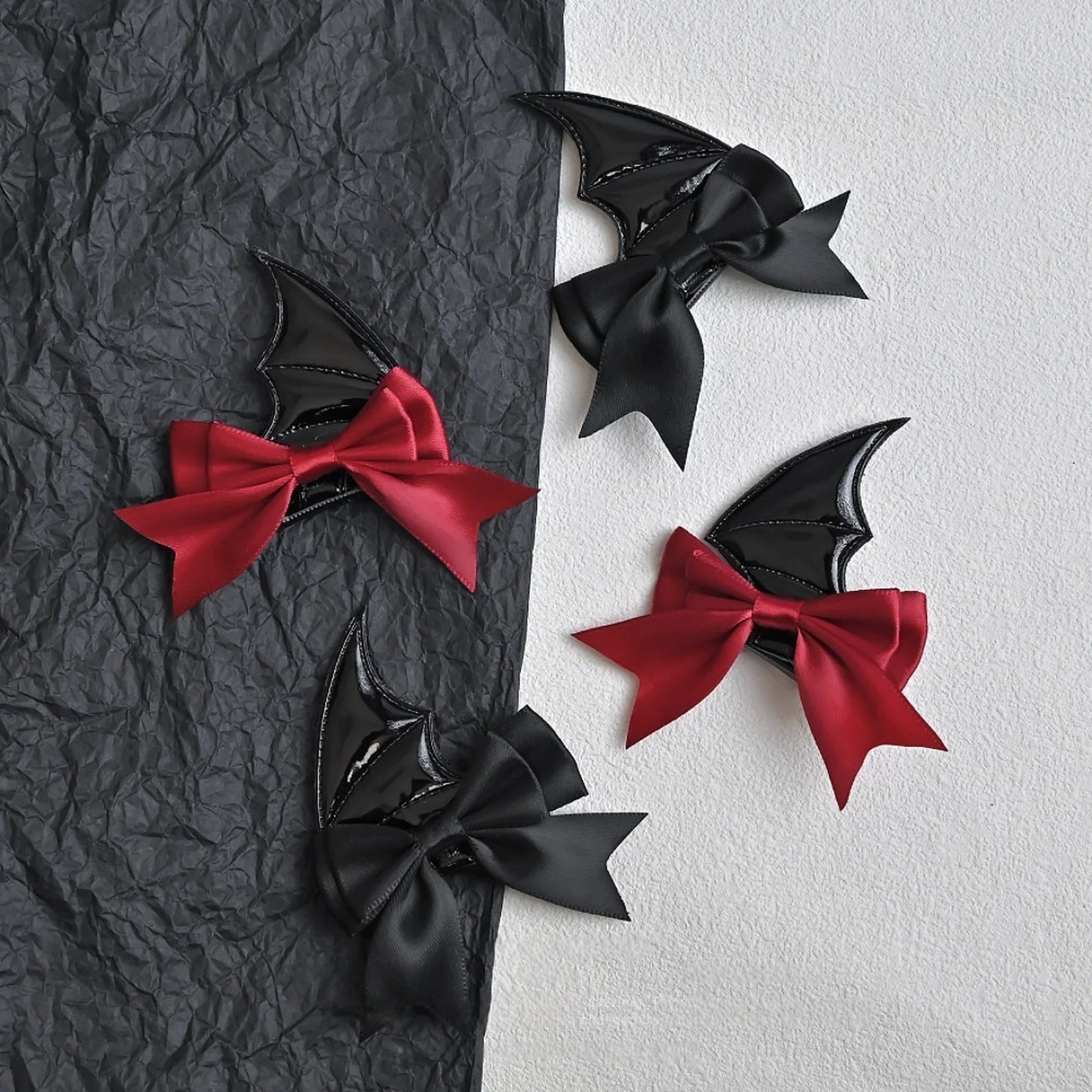 Devil Horn Bow Hair Clip Set Gothic Alternative Statement Accessories