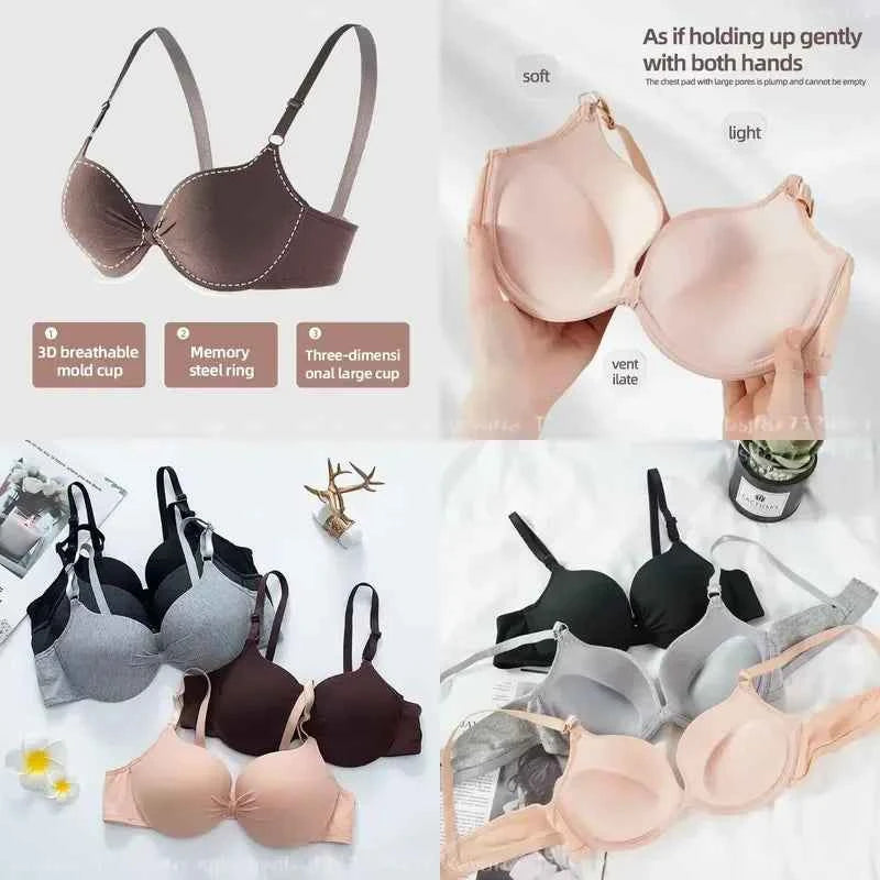 Cotton Deep-V Push-Up Bra with Gathered Cup Detail, Adjustable Straps and Classic Everyday Silhouette