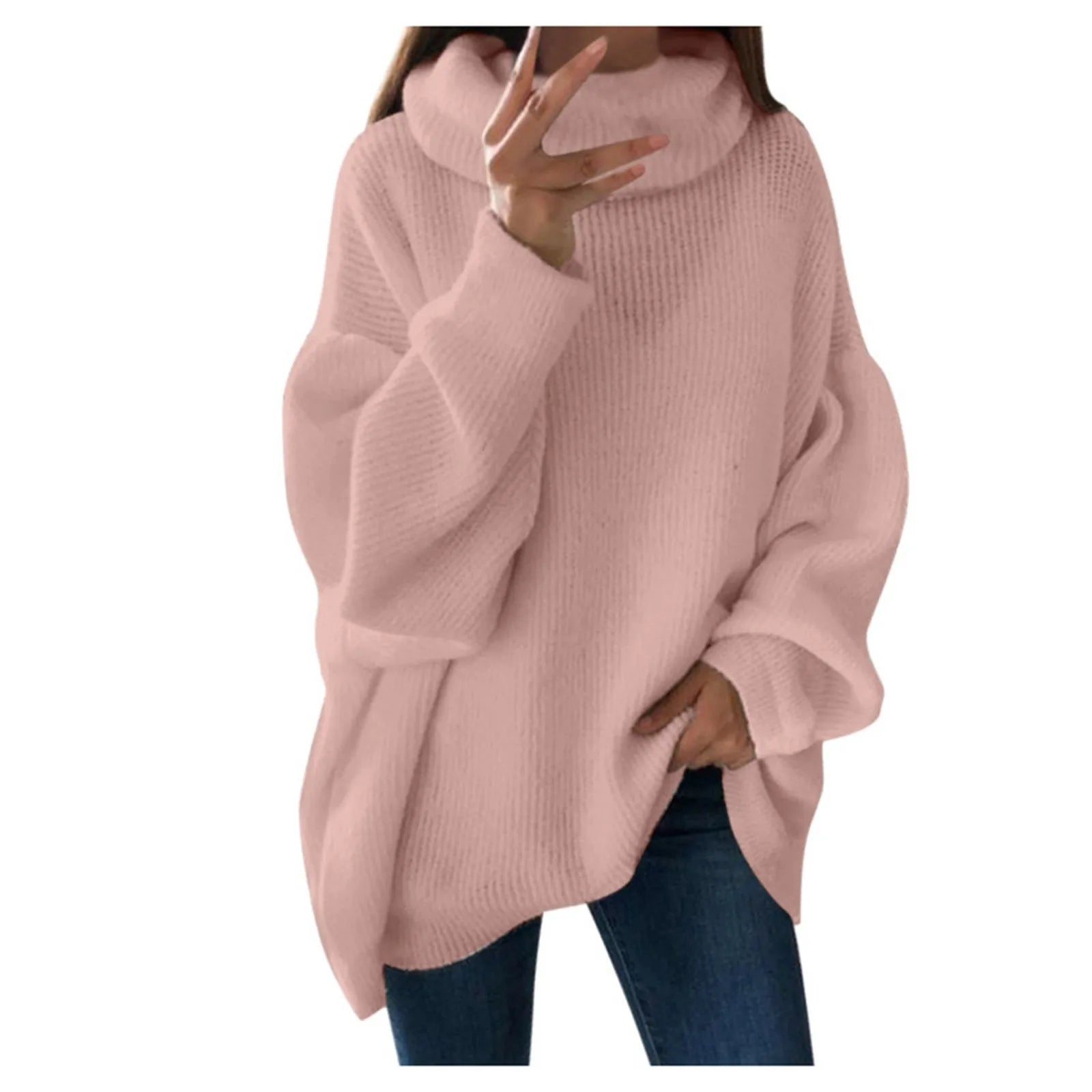 Women's Oversized Turtleneck Drop Shoulder Relaxed Knit Streetwear Sweater