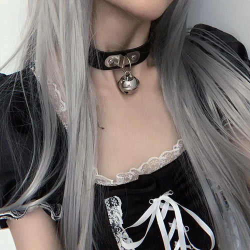 Alternative Bell Pendant Collar Choker Necklace for Gothic Punk Fashion