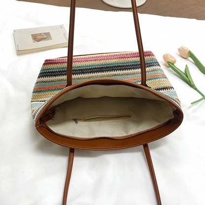 Large Capacity Woven Straw Tote Shoulder Bag for Everyday Travel