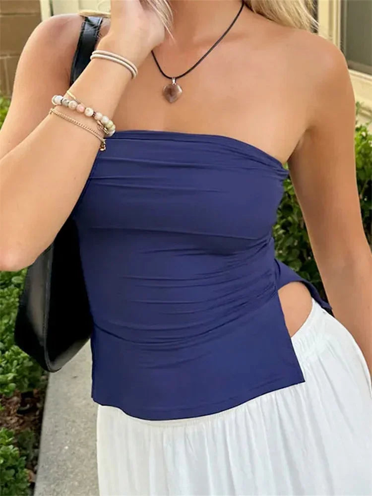 Minimalist Strapless Tube Crop Top with Slim Fit Contemporary Streetwear Style