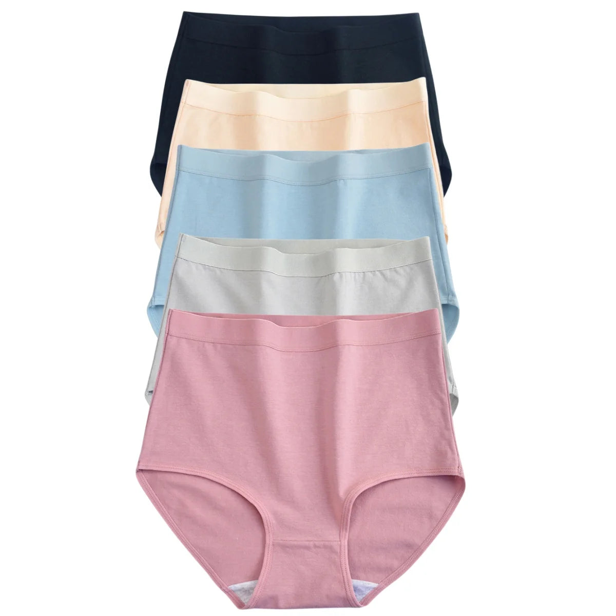 5-Piece High-Waisted Cotton-Blend Brief Set with Smoothing Wide Waistbands