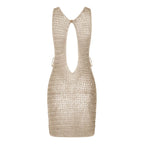 Crochet Knit Sleeveless Mini Dress With Open Back Beachwear Inspired Design