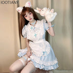 Sweet Pink Lolita Nurse-Maid Cosplay Dress with Cross Emblem and Ruffle Trims