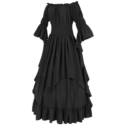 Layered Cottage Gothic Ruffle Maxi Dress with Romantic Silhouette