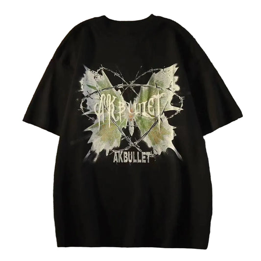 Vintage Inspired Streetwear Graphic T-Shirt with Layered Abstract Artwork and Relaxed Fit