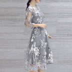 Elegant Floral Embroidered Mesh Overlay Alternative Occasion Midi Dress
