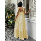 Square Neck Sleeveless Maxi Dress with Open Back and Tie Detail