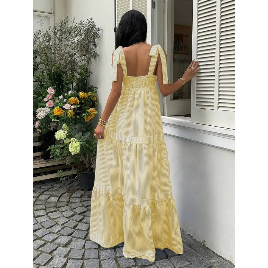 Square Neck Sleeveless Maxi Dress with Open Back and Tie Detail