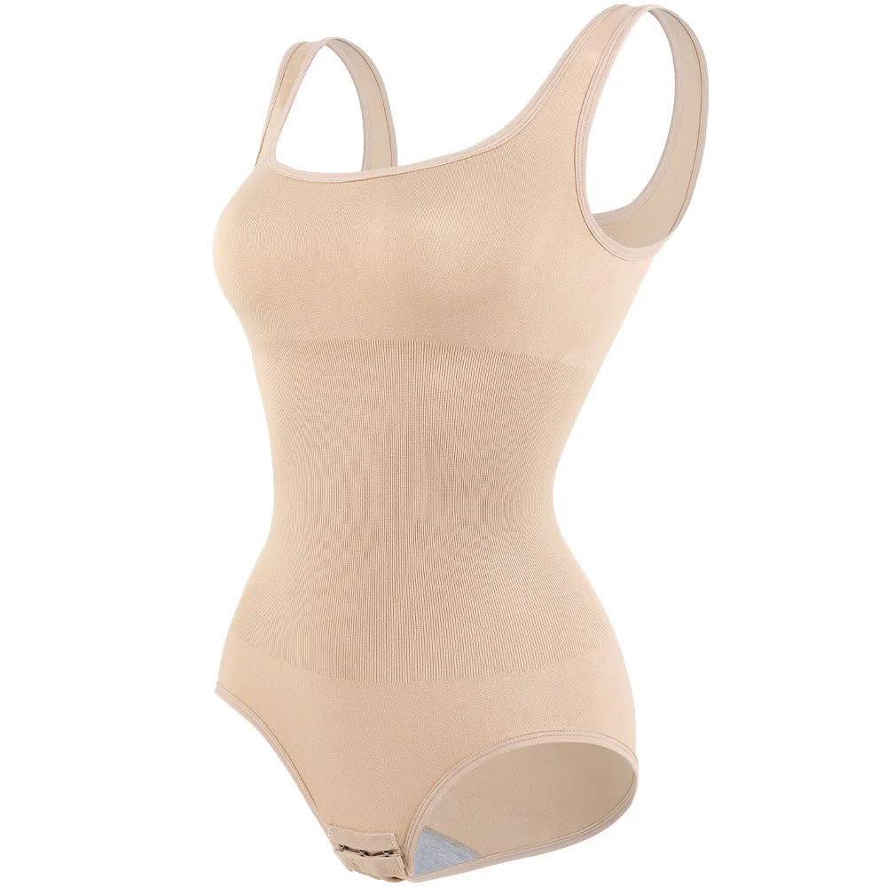 Seamless-Looking Sleeveless Bodysuit with Classic Scoop Neckline and Wide Straps