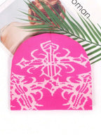 Abstract Jacquard Acrylic Knit Beanie for Modern Streetwear Casual Winter Everyday Fashion Style