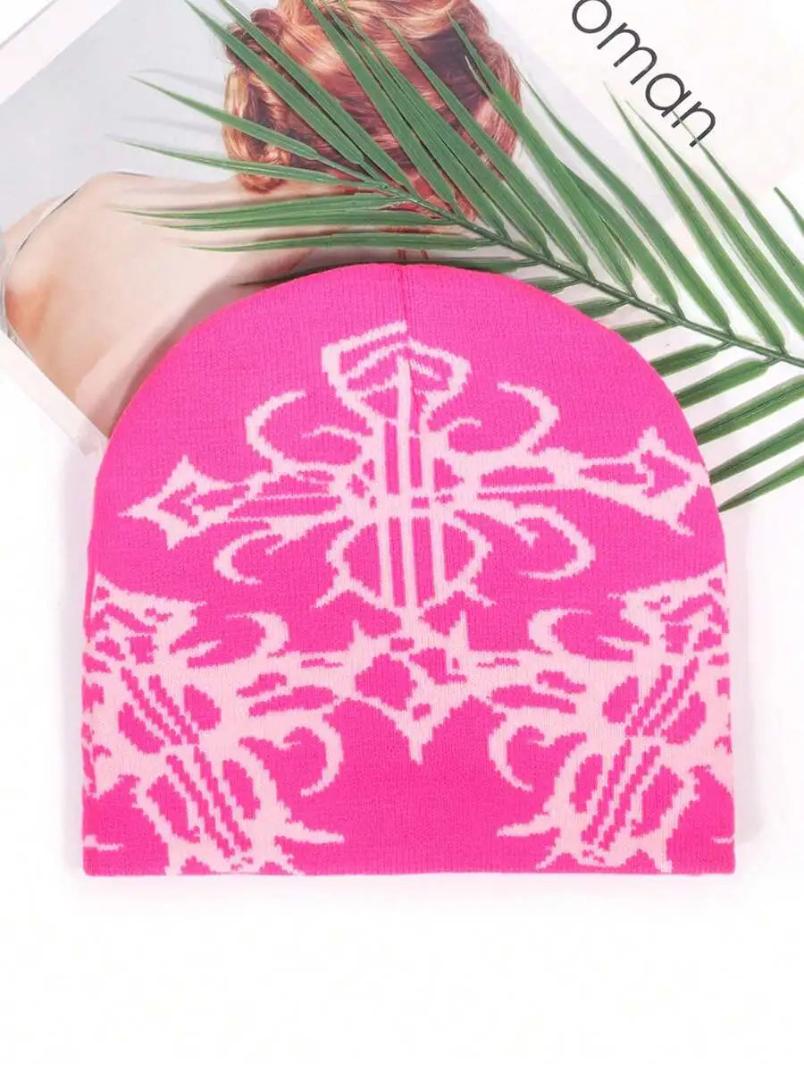 Abstract Jacquard Acrylic Knit Beanie for Modern Streetwear Casual Winter Everyday Fashion Style