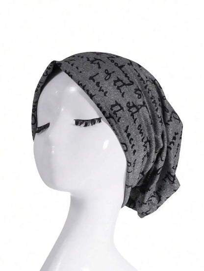 Script Pattern Polyester Knit Beanie for Contemporary Casual Streetwear Winter Everyday Fashion Style