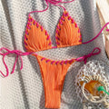 Textured Cream String Bikini with Braided Contrast Border Trim