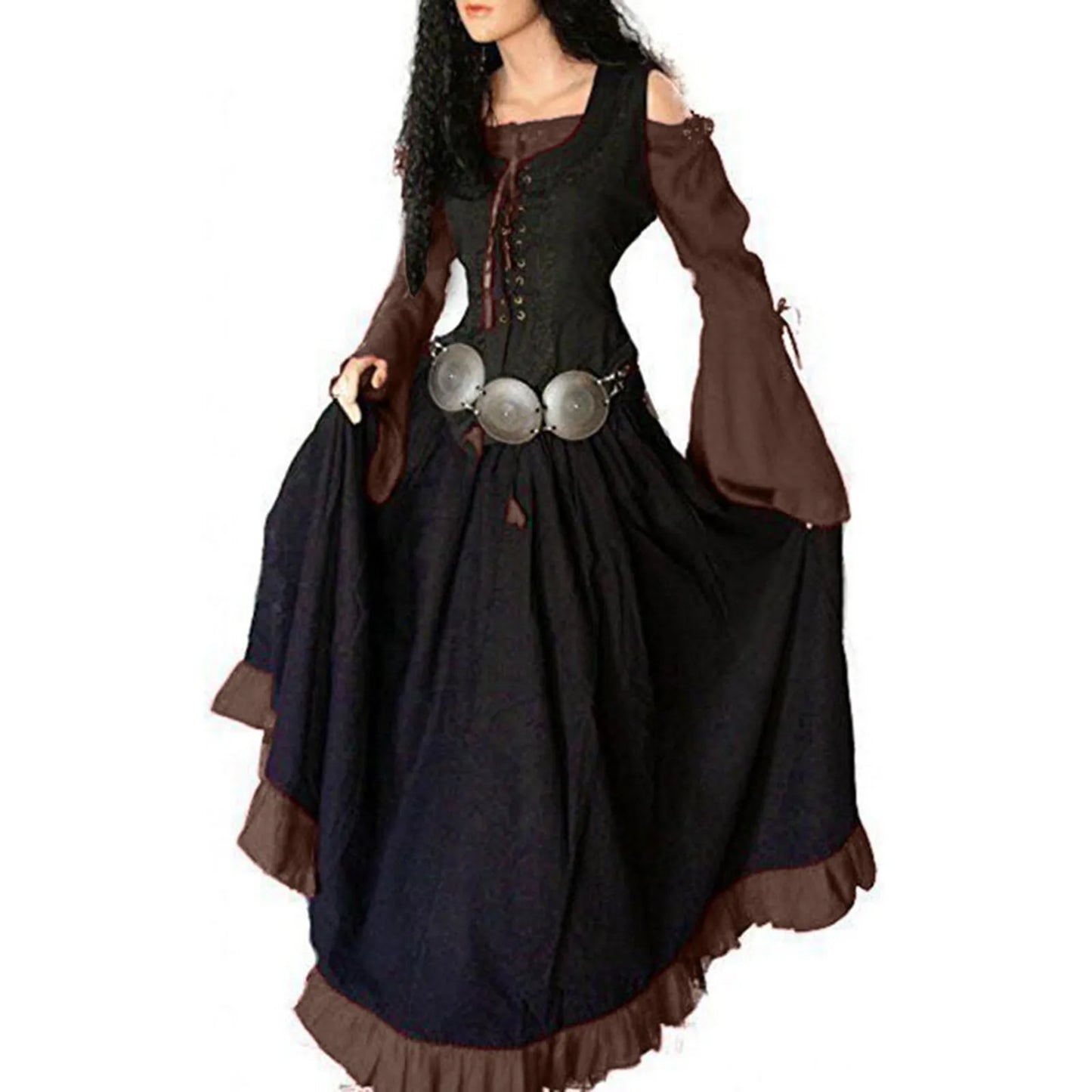 Layered Hooded Gothic Cape Dress With Fantasy Inspired Alternative Fashion Design