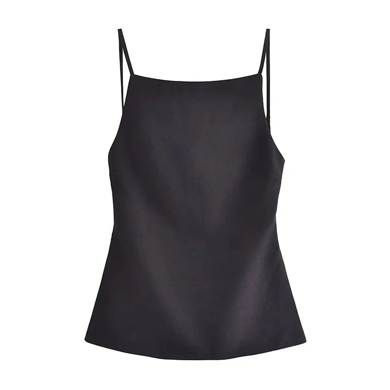 Minimalist Backless Spaghetti Strap Tank Top with Slim Fit Everyday Streetwear Style