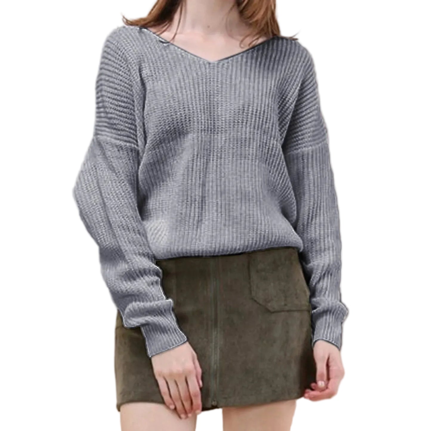 Women's Twisted Front Ribbed Knit Sweater with Cropped Contemporary Silhouette