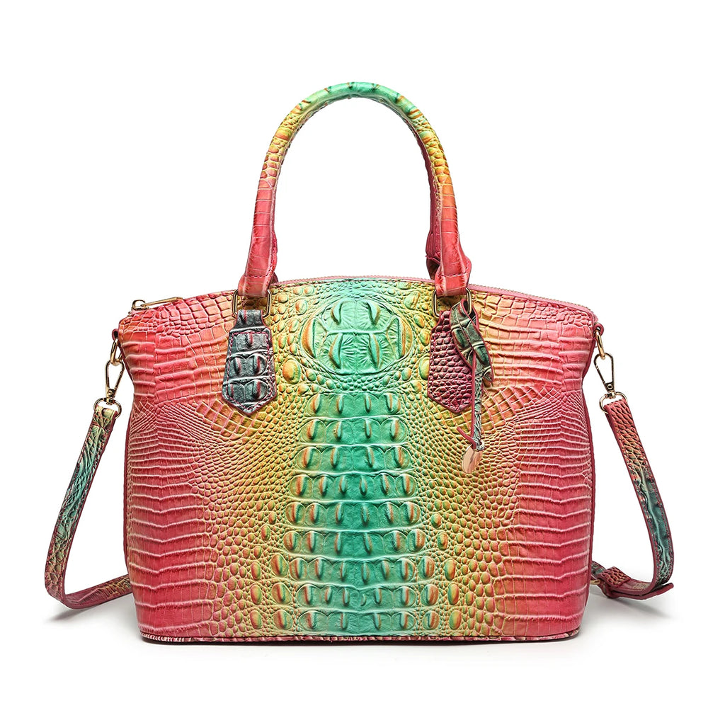 Embossed Dome Satchel Bag with Top Handle and Detachable Shoulder Strap
