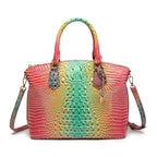 Embossed Dome Satchel Bag with Top Handle and Detachable Shoulder Strap