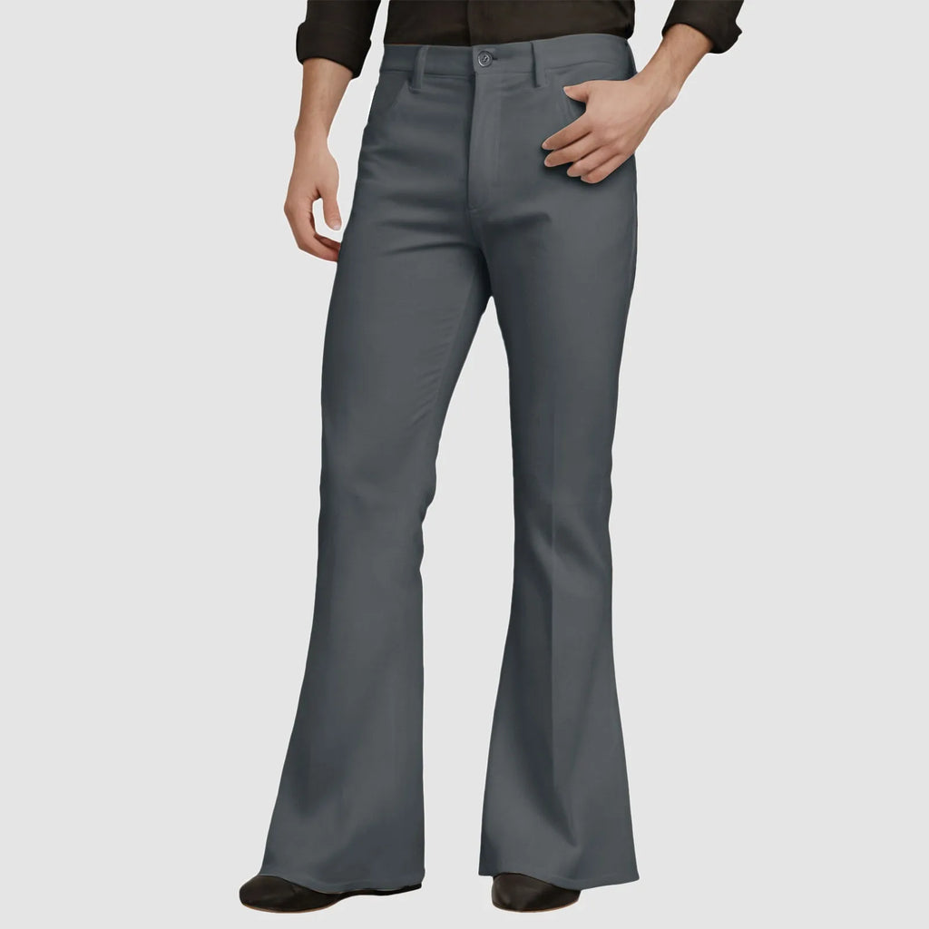 Men's Mid Rise Flared Casual Trousers with Relaxed Fit and Modern Streetwear Style