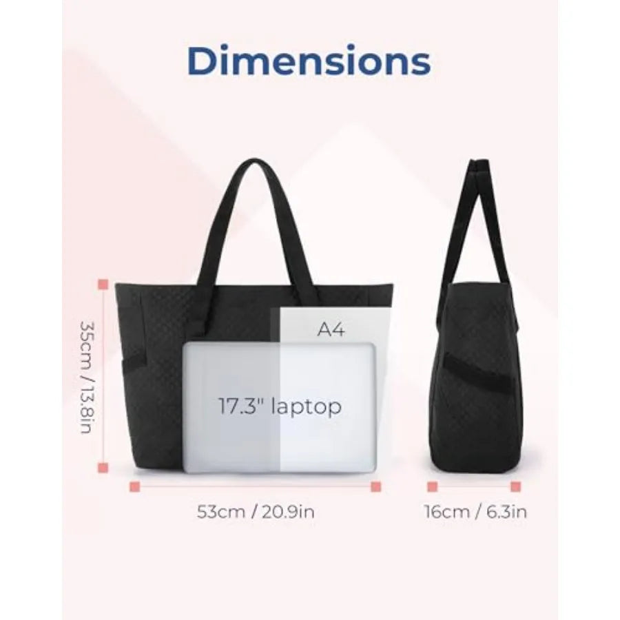 Quilted Large Capacity Tote Bag with Zip Closure and Structured Design