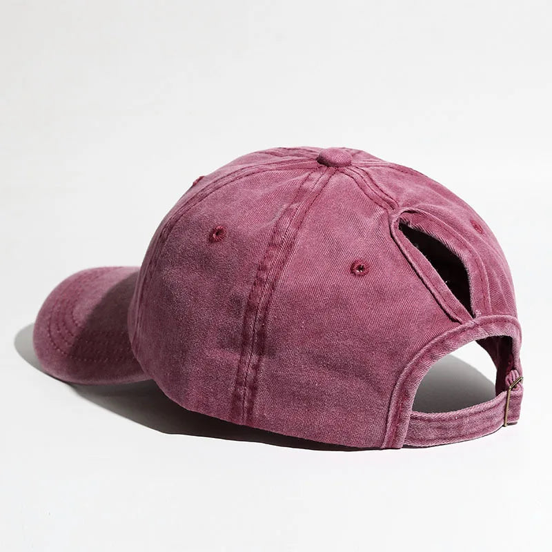 Washed Ponytail Baseball Cap Adjustable Curved Brim Casual Streetwear Outdoor Hat