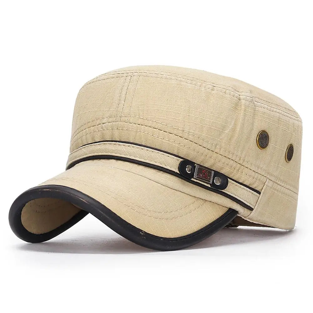 Breathable Cotton Military Cadet Cap with Flat Top Design for Outdoor Casual Streetwear