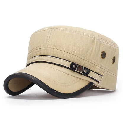 Breathable Cotton Military Cadet Cap with Flat Top Design for Outdoor Casual Streetwear