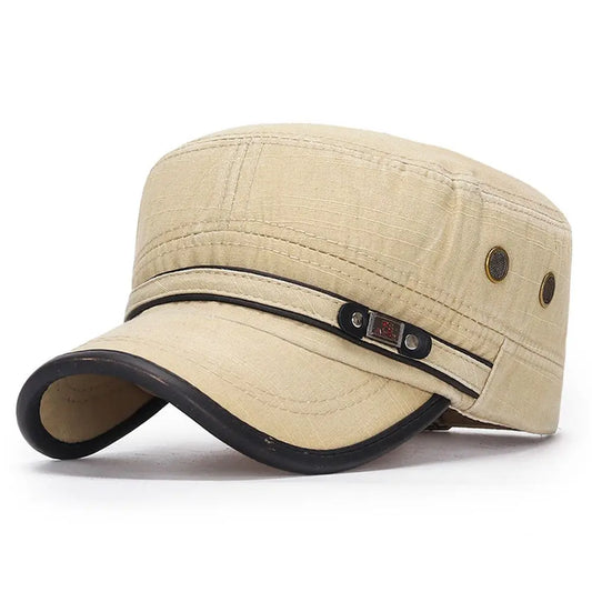 Breathable Cotton Military Cadet Cap with Flat Top Design for Outdoor Casual Streetwear