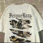 Oversized Vintage Aviation Graphic Cotton T-Shirt with Urban Streetwear Style