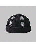 Vintage Washed Denim Skull Cap Distressed Casual Streetwear Fisherman Style Hat