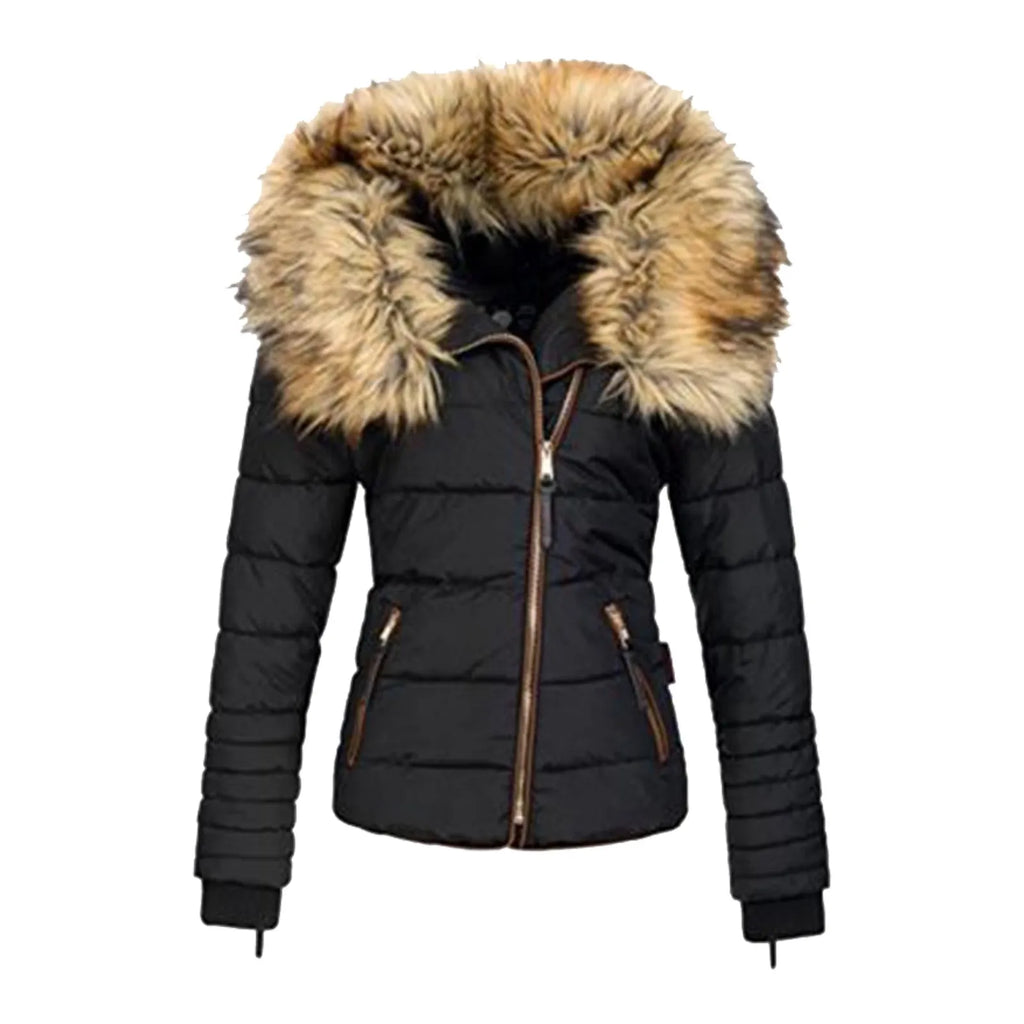 Women's Hooded Puffer Style Jacket with Faux Fur Trim Streetwear Winter Outerwear