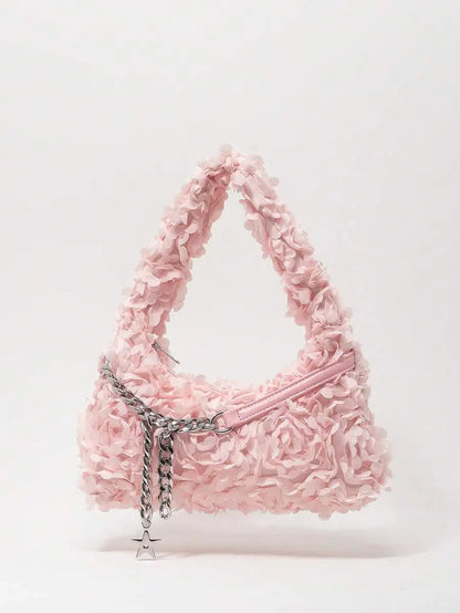 Faux Fur Hobo Shoulder Bag with Chain Detail Y2K Inspired Styling