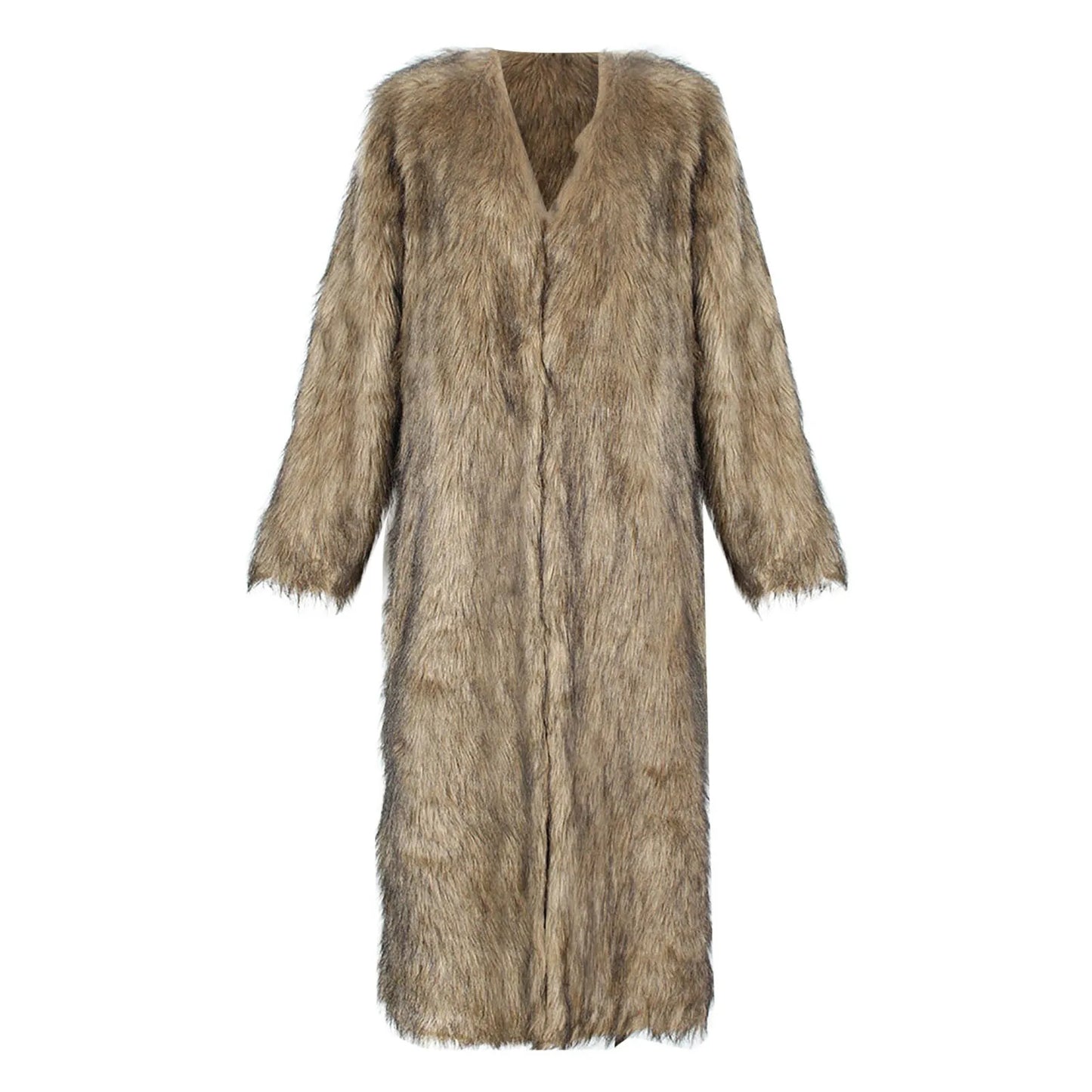 Women's Long Faux Fur Open Front Relaxed Winter Coat with Soft Plush Streetwear Style