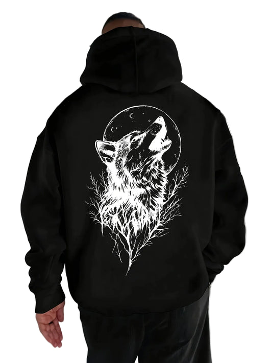 Dark Anime Streetwear Hoodie with Gothic Manga Wolf Graphic Artwork