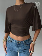 Batwing Sleeve Crop Tee with Relaxed Fit and Minimalist Casual Style