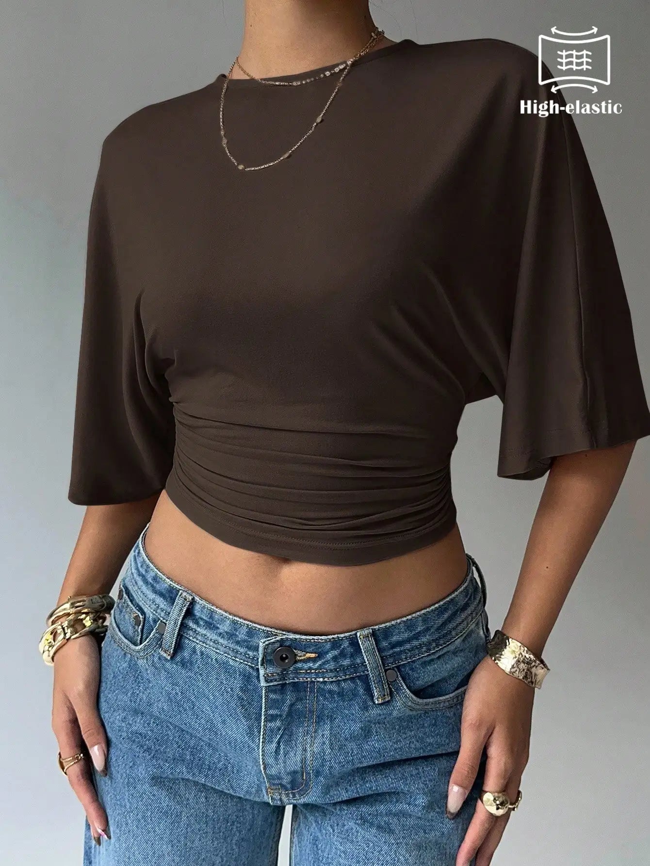 Batwing Sleeve Crop Tee with Relaxed Fit and Minimalist Casual Style