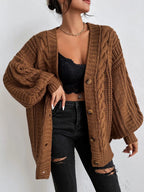 Women's Oversized Cable Knit Sweater with Textured Stitching and Relaxed Streetwear Silhouette
