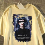 Oversized Vintage Portrait Graphic Cotton T-Shirt with Dark Streetwear Artwork