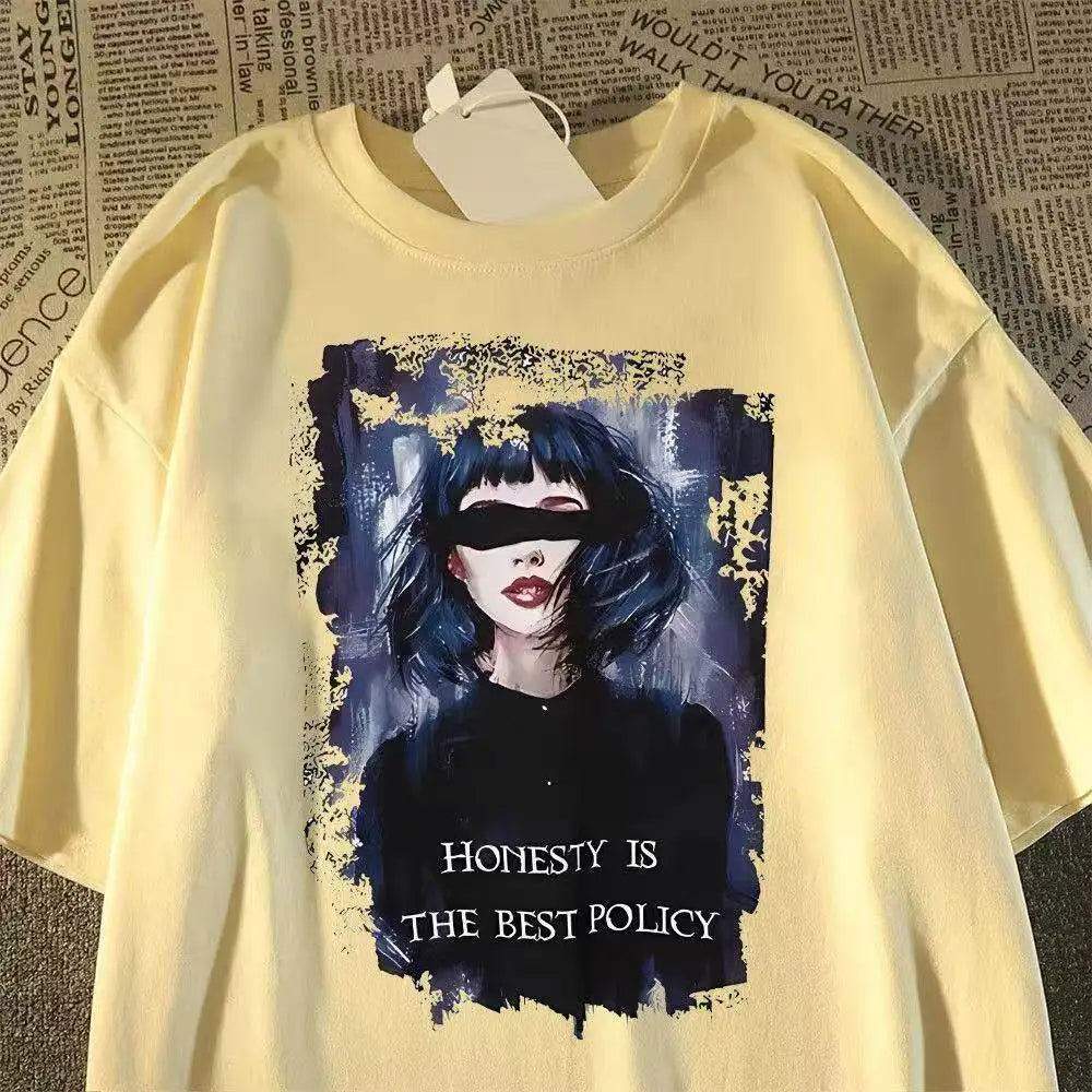 Oversized Vintage Portrait Graphic Cotton T-Shirt with Dark Streetwear Artwork