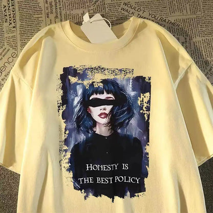 Oversized Vintage Portrait Graphic Cotton T-Shirt with Dark Streetwear Artwork